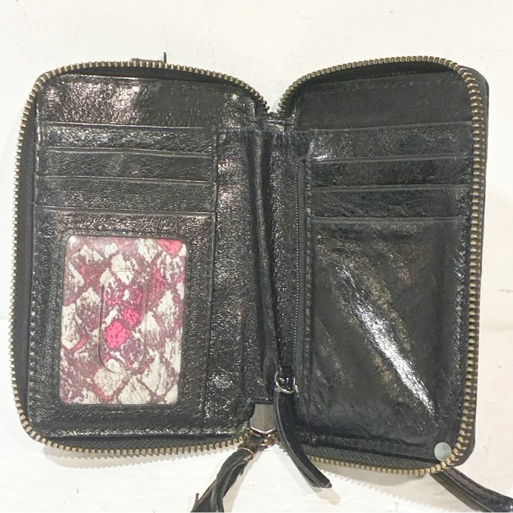 Elliot Lucca Black Woven Leather Organizer Id Slot Wristlet‎ Wallet